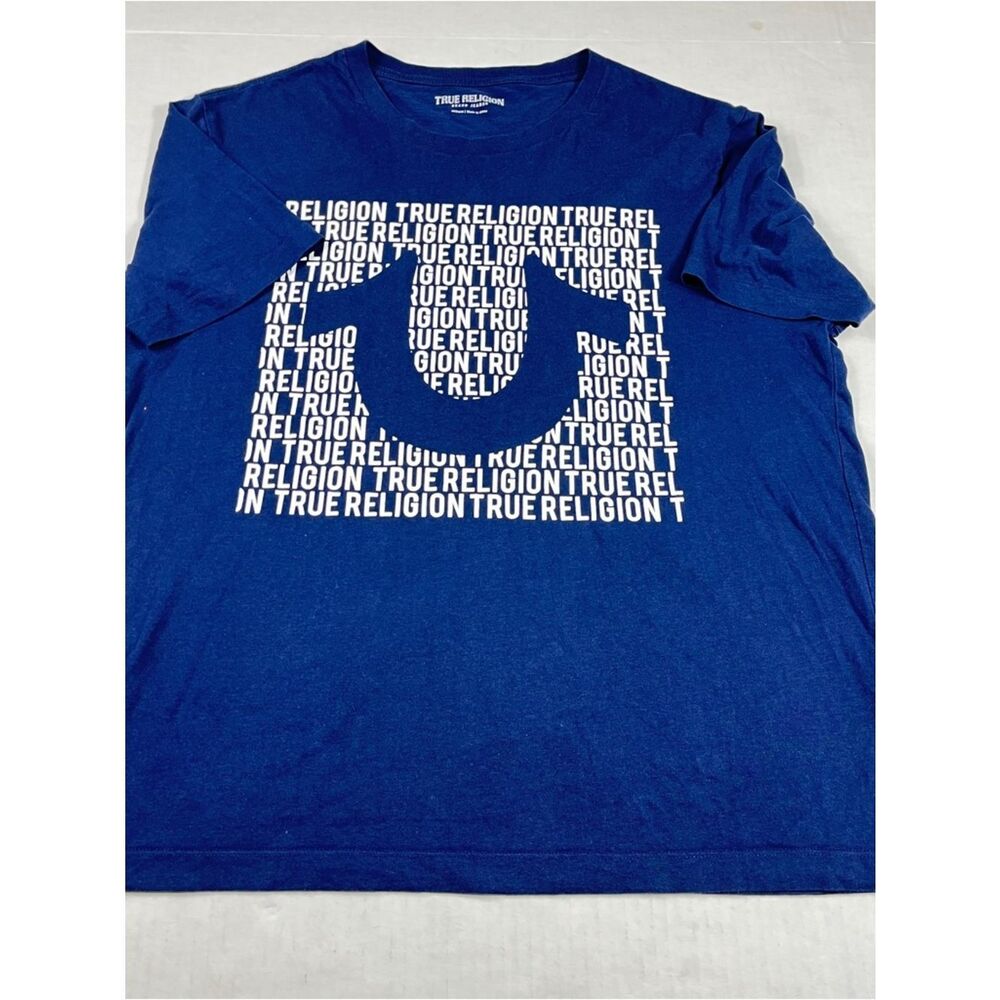 True Religion Mens Blue Budda Logo T-Shirt Casual Graphic Print Streetwear Tee M